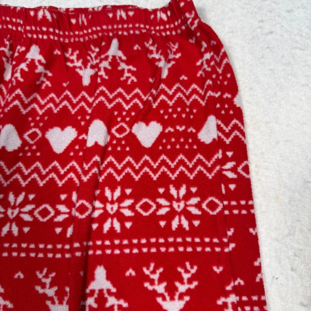 Cuddl Duds Kids Red Fair Isle Reindeer Heart Fleece Pajama Pants Large 10/12